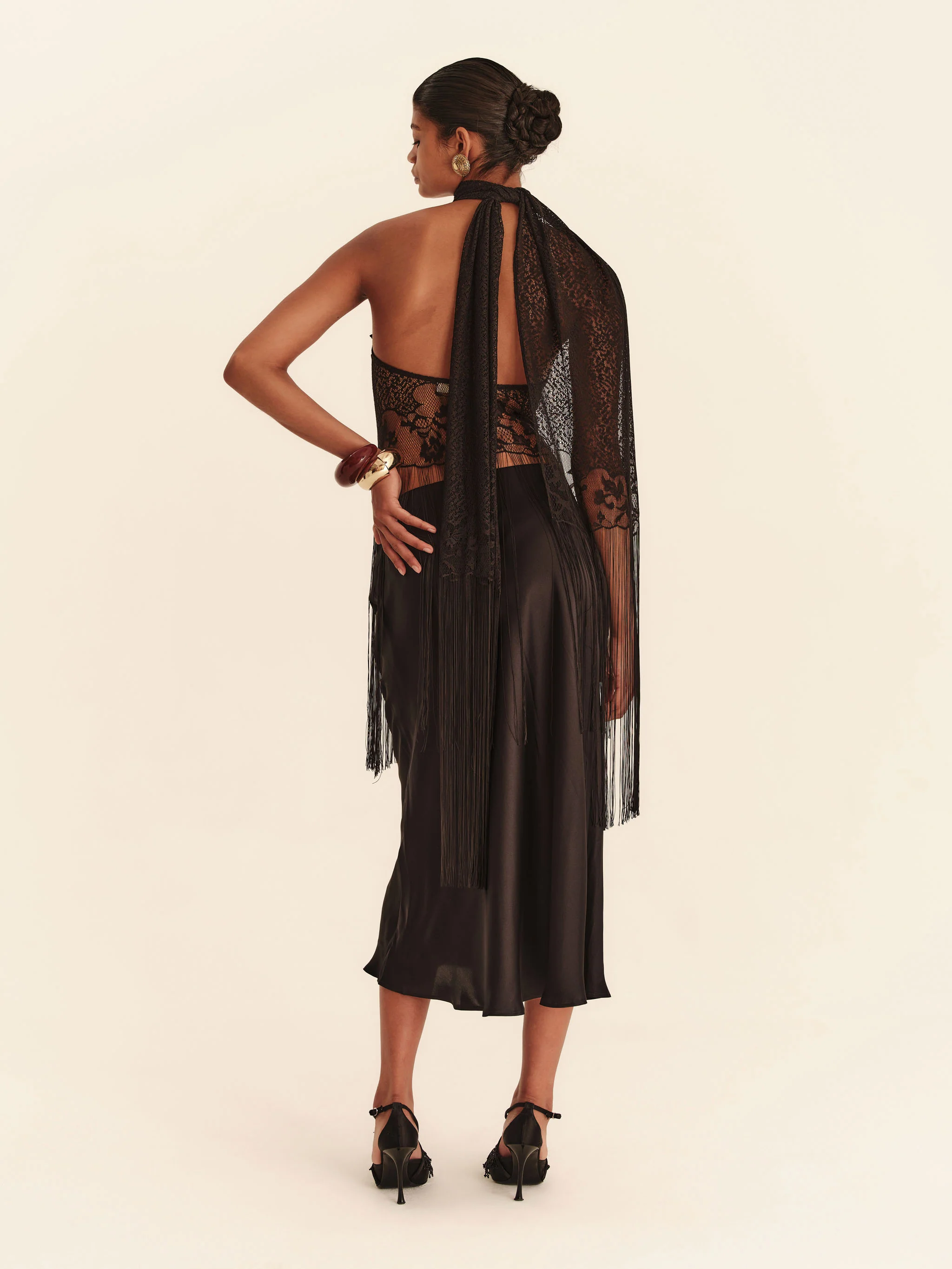 Elara Fringe Halter - Jet Black - Image 3