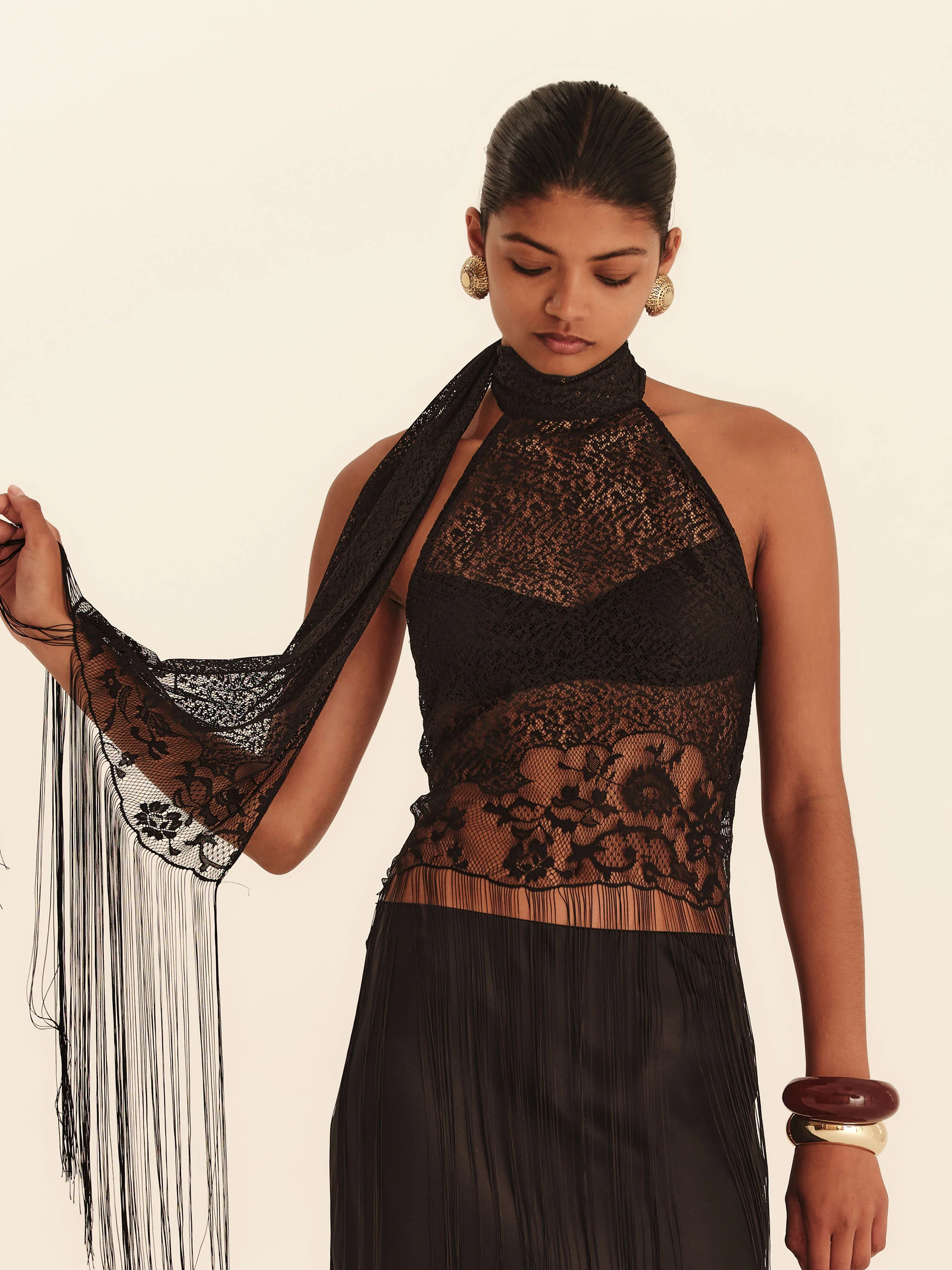 Elara Fringe Halter - Jet Black - Image 4