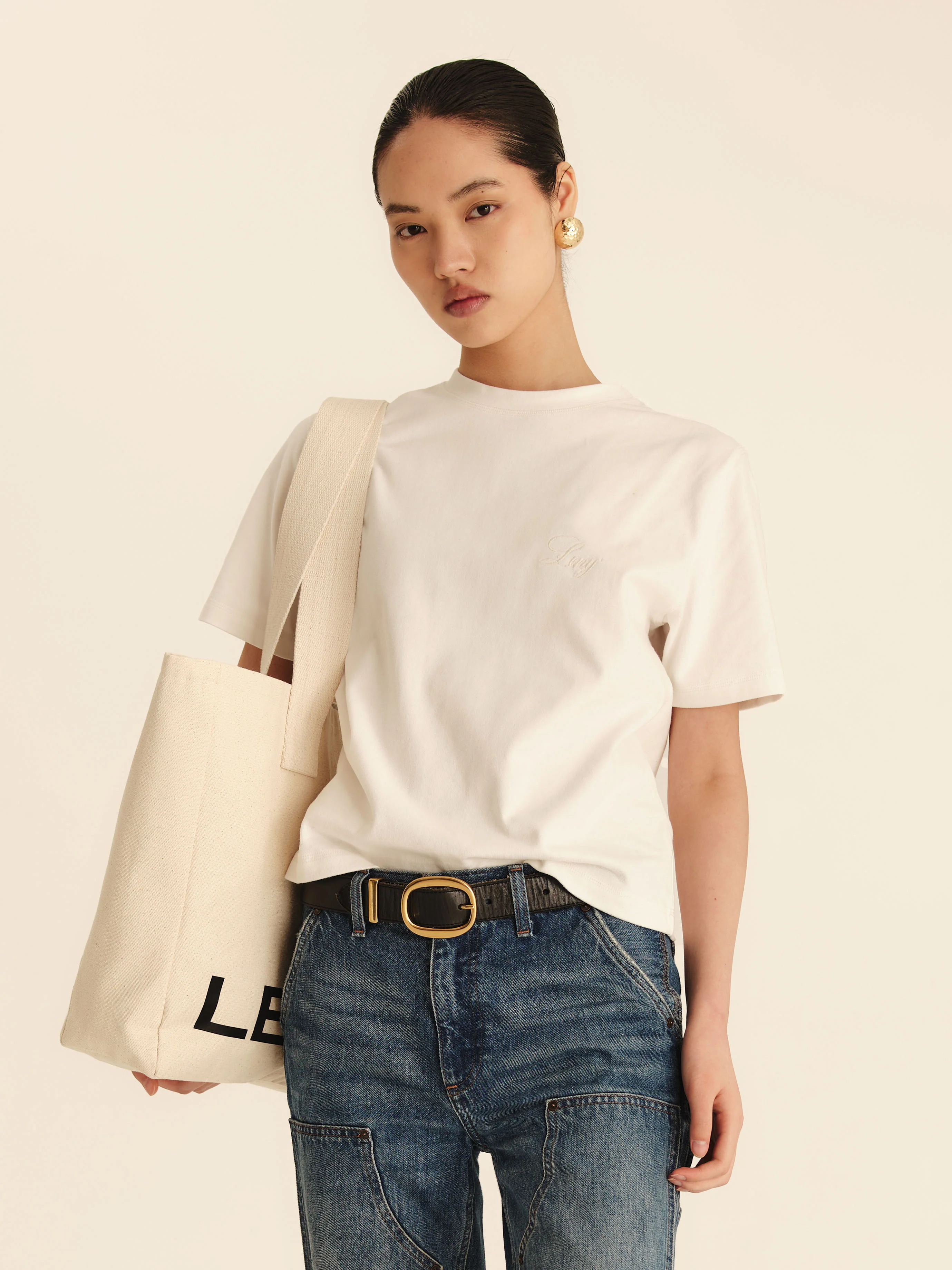 Embroidered Cotton T-Shirt - Ivory Cream - Image 3